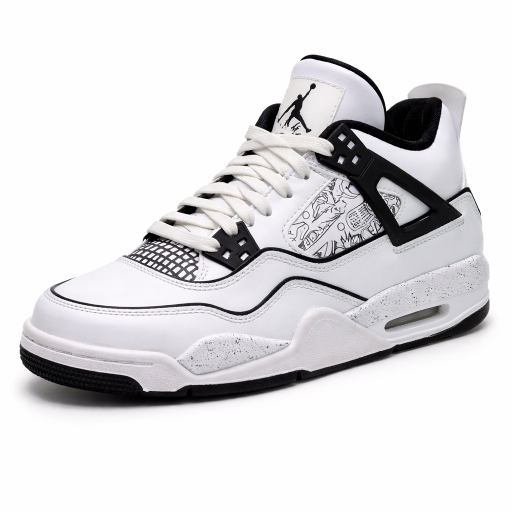 Nike White and Black High-Top Graphic Basketball Sneaker